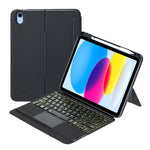 حافظة جلد مع لوحة مفاتيح بلوتوث من نوع تقسيم مع إضاءة خلفية ولمس لجهاز iPad 11 2025 / iPad الجيل العاشر 10.9 2022، T10-A