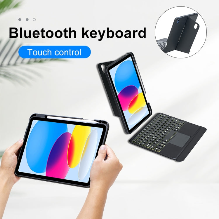حافظة جلد مع لوحة مفاتيح بلوتوث من نوع تقسيم مع إضاءة خلفية ولمس لجهاز iPad 11 2025 / iPad الجيل العاشر 10.9 2022، T10-A