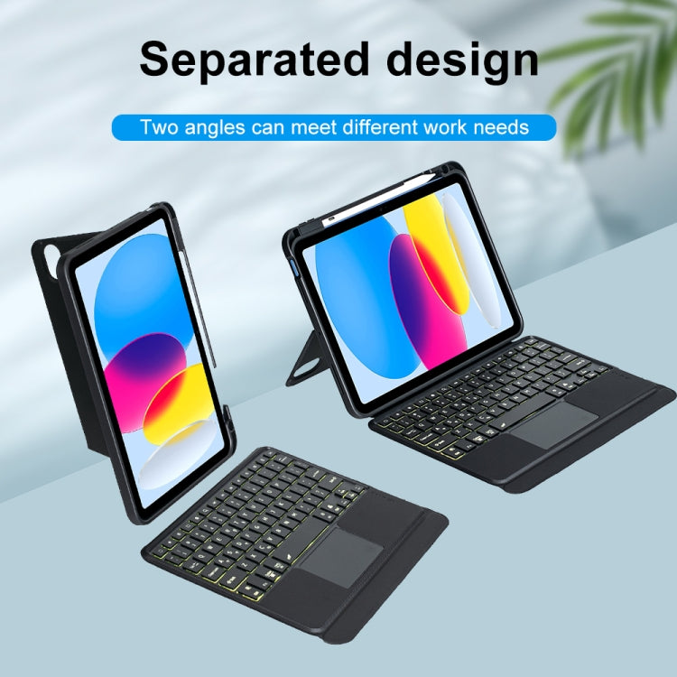 حافظة جلد مع لوحة مفاتيح بلوتوث من نوع تقسيم مع إضاءة خلفية ولمس لجهاز iPad 11 2025 / iPad الجيل العاشر 10.9 2022، T10-A