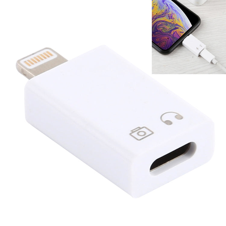 محول شحن واستماع صوتي 8 دبابيس ذكر إلى USB-C / تايب-سي أنثى، محول سماعة أذن، يدعم نقل البيانات والتقاط الصور