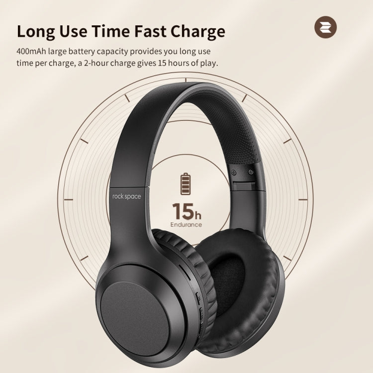 سماعة رأس لاسلكية ROCK Space O2 HiFi بتقنية البلوتوث 5.0 مع ميكروفون، تدعم بطاقة TF، Space O2