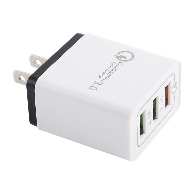 شاحن سريع للسفر AR-QC-03 بثلاثة منافذ USB بتيار 2.1 أمبير، قابس أمريكي، AR-QC-03 US، قابس AR-QC-03 US أزرق