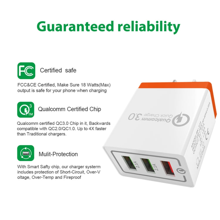 شاحن سريع للسفر AR-QC-03 بثلاثة منافذ USB بتيار 2.1 أمبير، قابس أمريكي، AR-QC-03 US، قابس AR-QC-03 US أزرق