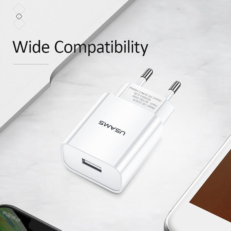 شاحن سفر USB فردي USAMS US-CC075 T18 2.1A، قابس الاتحاد الأوروبي، قابس الاتحاد الأوروبي