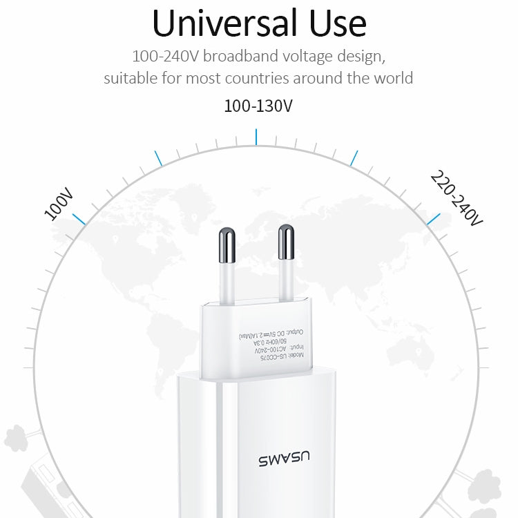شاحن سفر USB فردي USAMS US-CC075 T18 2.1A، قابس الاتحاد الأوروبي، قابس الاتحاد الأوروبي