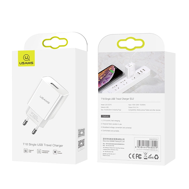 شاحن سفر USB فردي USAMS US-CC075 T18 2.1A، قابس الاتحاد الأوروبي، قابس الاتحاد الأوروبي