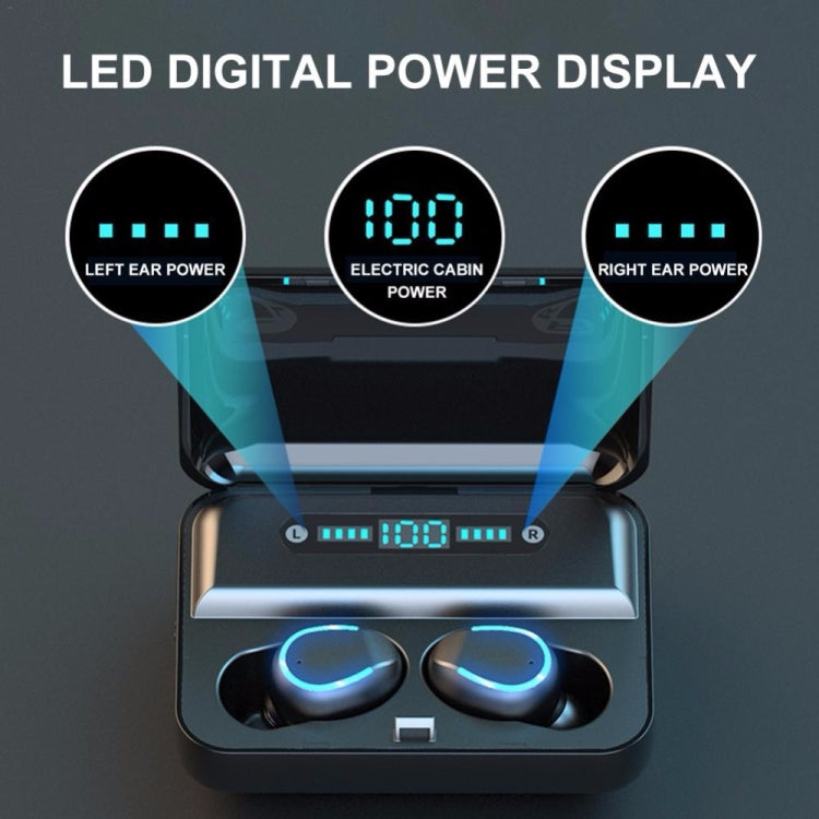 سماعة أذن بلوتوث F9-5 مع إلغاء الضوضاء الذكي تعمل باللمس وصندوق شحن، تدعم شاشة LED ثلاثية للبطارية ومكالمات عالية الدقة وبنك طاقة وسيري، F9-5 أسود، F9-5 أبيض