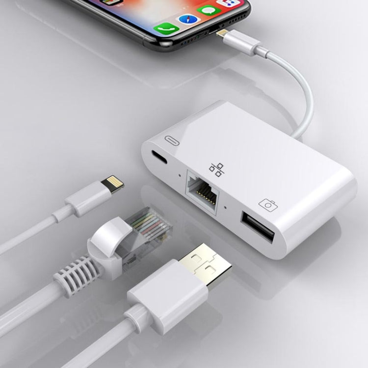 محول شبكة 8 دبابيس إلى RJ45 بسرعة 1000 ميجابت في الثانية + منفذ شحن + قارئ USB متعدد الوظائف للكاميرا، 1000 ميجابت في الثانية