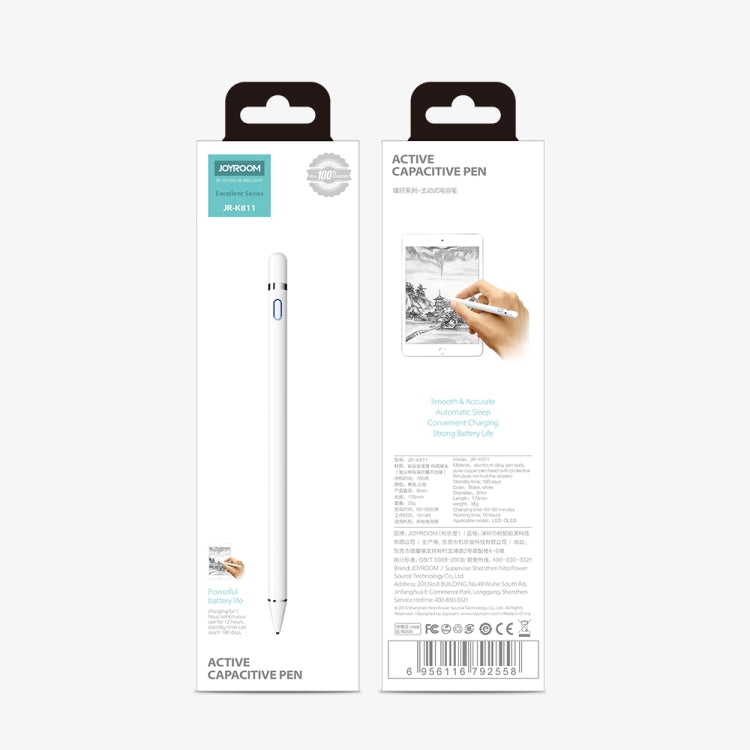 قلم ستايلس نشط سعوي قابل لإعادة الشحن بمنفذ Micro USB من سلسلة JOYROOM JR-K811 مع غطاء مغناطيسي، متوافق مع أندرويد وiOS