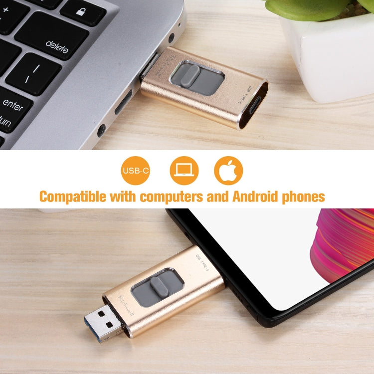 ريتشويل 3 في 1 فلاش ديسك معدني بسعة 16 جيجابايت مع منافذ Type-C + 8 دبابيس + USB 3.0 مع وظيفة OTG
