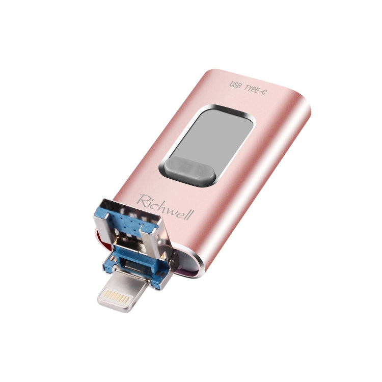 ذاكرة فلاش معدنية Richwell 3 في 1 بسعة 64 جيجابايت مع Type-C + 8 دبابيس + USB 3.0 مع وظيفة OTG