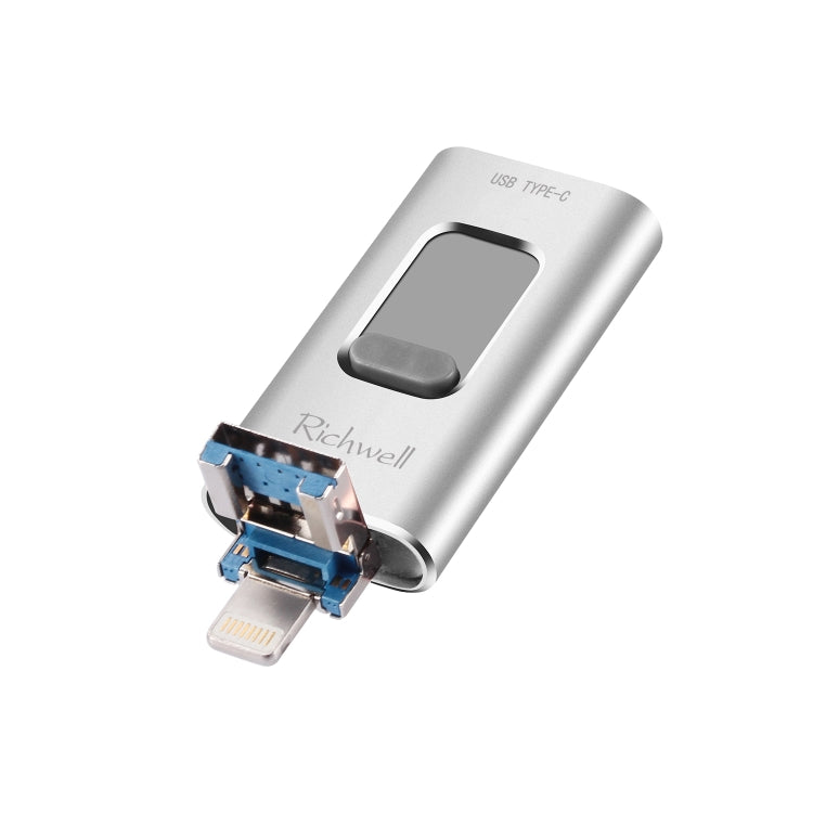 ذاكرة فلاش معدنية Richwell 3 في 1 بسعة 64 جيجابايت مع Type-C + 8 دبابيس + USB 3.0 مع وظيفة OTG