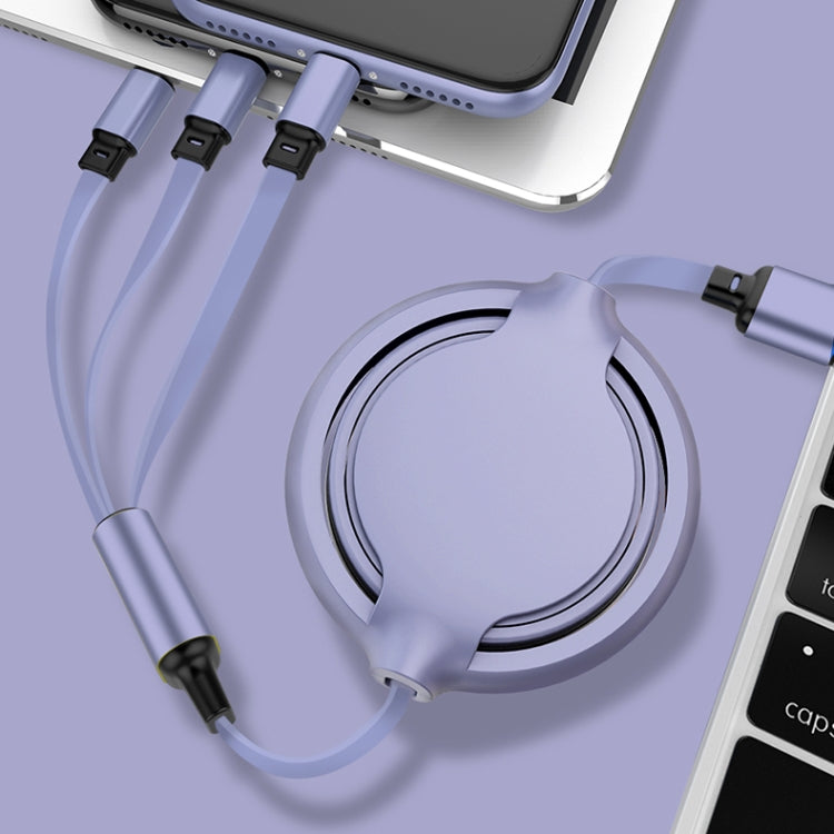 كابل شحن ومزامنة بيانات قابل للسحب 3 في 1 USB إلى USB-C / Type-C + 8Pin + Micro USB من السيليكون السائل 3.5A