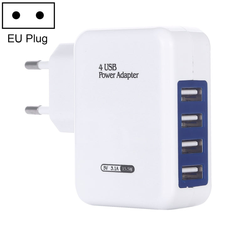 شاحن حائط USB رباعي المنافذ HT-CD03 بقوة 15.5 واط 5V 3.1A، شاحن سفر، قابس الاتحاد الأوروبي، HT-CD03