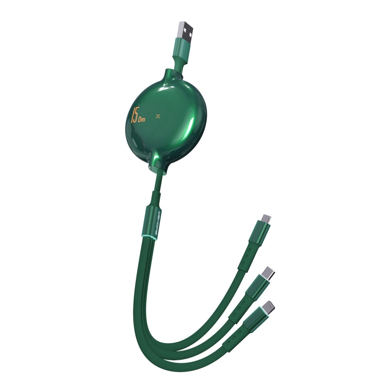 WK WDC-124 كابل شحن وبيانات تلسكوبي 3 في 1 3A 8 دبابيس + تايب-سي / USB-C + مايكرو USB من سلسلة بونا، الطول: 1.5م