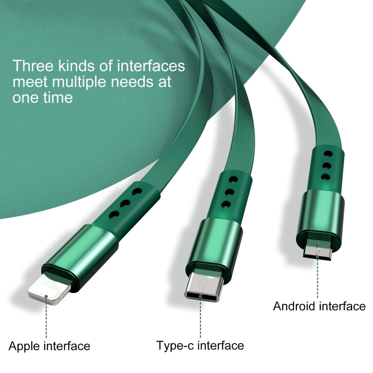 WK WDC-124 كابل شحن وبيانات تلسكوبي 3 في 1 3A 8 دبابيس + تايب-سي / USB-C + مايكرو USB من سلسلة بونا، الطول: 1.5م