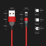 كابل شحن مغناطيسي دوار مضفر من النايلون USB إلى 8 بن، طول 2 متر، 2 أمبير