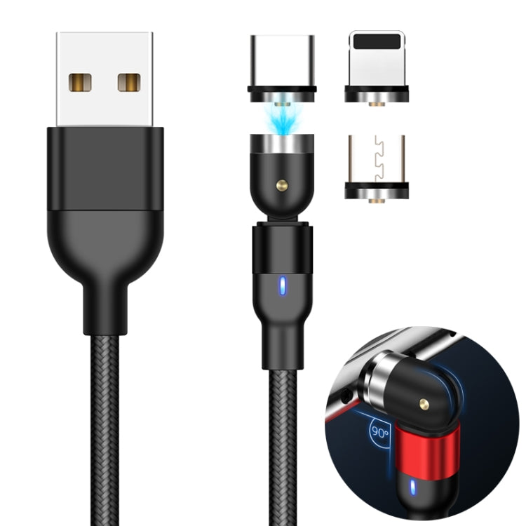 كابل شحن مغناطيسي دوار مضفر من النايلون 3 في 1 USB إلى 8 بن + USB-C / Type-C + Micro USB، طول 2 متر، 2 أمبير
