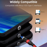 كابل شحن مغناطيسي دوار مضفر من النايلون 3 في 1 USB إلى 8 بن + USB-C / Type-C + Micro USB، طول 2 متر، 2 أمبير