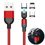 كابل شحن مغناطيسي دوار مضفر من النايلون 3 في 1 USB إلى 8 بن + USB-C / Type-C + Micro USB، طول 2 متر، 2 أمبير