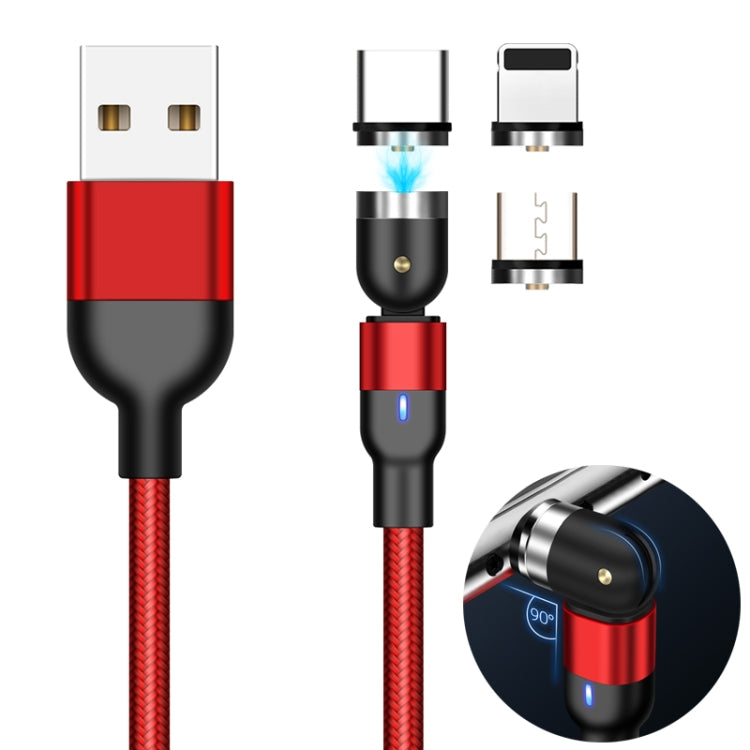كابل شحن مغناطيسي دوار مضفر من النايلون 3 في 1 USB إلى 8 بن + USB-C / Type-C + Micro USB، طول 2 متر، 2 أمبير