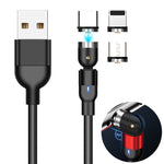 كابل شحن مغناطيسي دوار مضفر من النايلون 3 في 1 USB إلى 8 بن + USB-C / Type-C + Micro USB، طول 1 متر، 2 أمبير