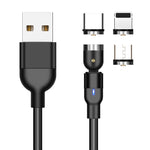 كابل شحن مغناطيسي دوار مضفر من النايلون 3 في 1 USB إلى 8 بن + USB-C / Type-C + Micro USB، طول 1 متر، 2 أمبير