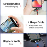 كابل شحن مغناطيسي دوار مضفر من النايلون 3 في 1 USB إلى 8 بن + USB-C / Type-C + Micro USB، طول 1 متر، 2 أمبير