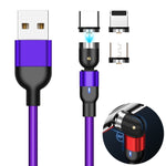 كابل شحن مغناطيسي دوار مضفر من النايلون 3 في 1 USB إلى 8 بن + USB-C / Type-C + Micro USB، طول 1 متر، 2 أمبير