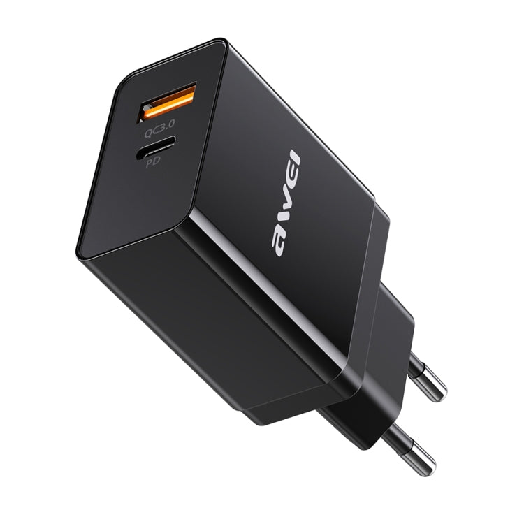 شاحن سفر سريع awei C-980 18W PD USB-C / Type-C + QC 3.0 بمنفذ USB، قابس الاتحاد الأوروبي