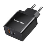 شاحن سفر سريع awei C-980 18W PD USB-C / Type-C + QC 3.0 بمنفذ USB، قابس الاتحاد الأوروبي