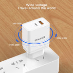 شاحن سفر سريع awei C-980 18W PD USB-C / Type-C + QC 3.0 بمنفذ USB، قابس الاتحاد الأوروبي