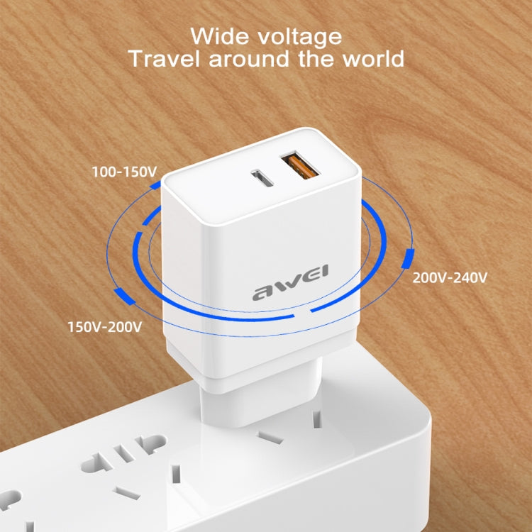 شاحن سفر سريع awei C-980 18W PD USB-C / Type-C + QC 3.0 بمنفذ USB، قابس الاتحاد الأوروبي