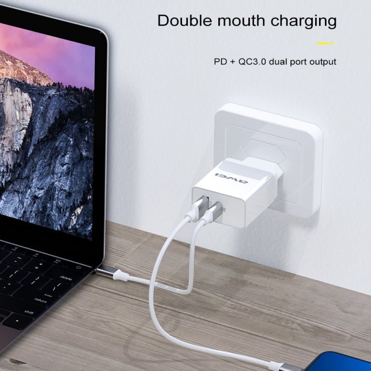 شاحن سفر سريع awei C-980 18W PD USB-C / Type-C + QC 3.0 بمنفذ USB، قابس الاتحاد الأوروبي