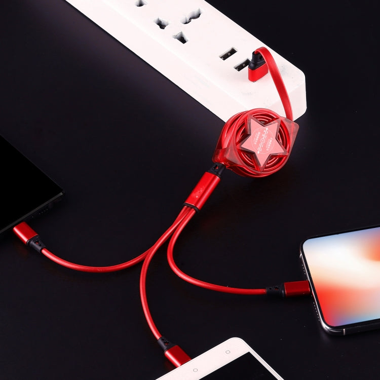 كابل شحن ومزامنة بيانات قابل للسحب 3 في 1 بطول 1.2م من USB إلى USB-C / تايب-سي + 8 دبابيس + مايكرو USB