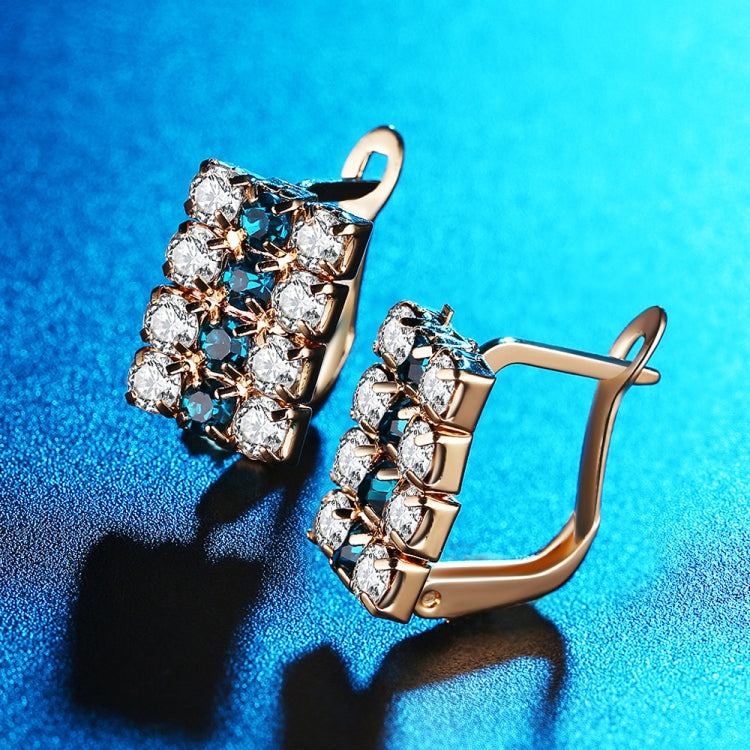 زوج من أقراط studs مستطيلة الشكل من الفضة الإسترلينية مع كريستال مطلي بالذهب عيار 18 قيراط للنساء، 16*9 مم (ذهبي)