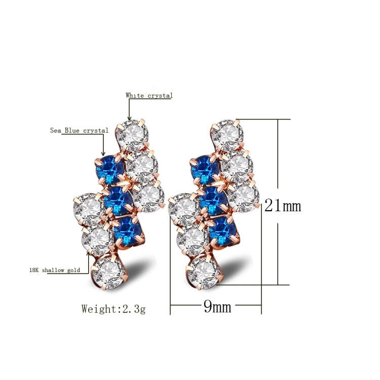 زوج من أقراط studs هندسية غير منتظمة من الفضة الإسترلينية مع كريستال مطلي بالذهب عيار 18 قيراط للنساء، 21*9 مم، أزرق، أحمر