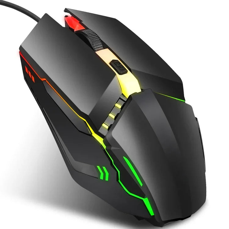 فأرة ألعاب سلكية HXSJ S200 USB2.0 بدقة 1600dpi قابلة للتعديل مع 4 أزرار مضيئة ملونة، الطول: 1.5م