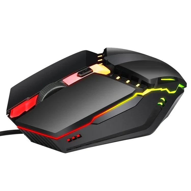 فأرة ألعاب سلكية HXSJ S200 USB2.0 بدقة 1600dpi قابلة للتعديل مع 4 أزرار مضيئة ملونة، الطول: 1.5م