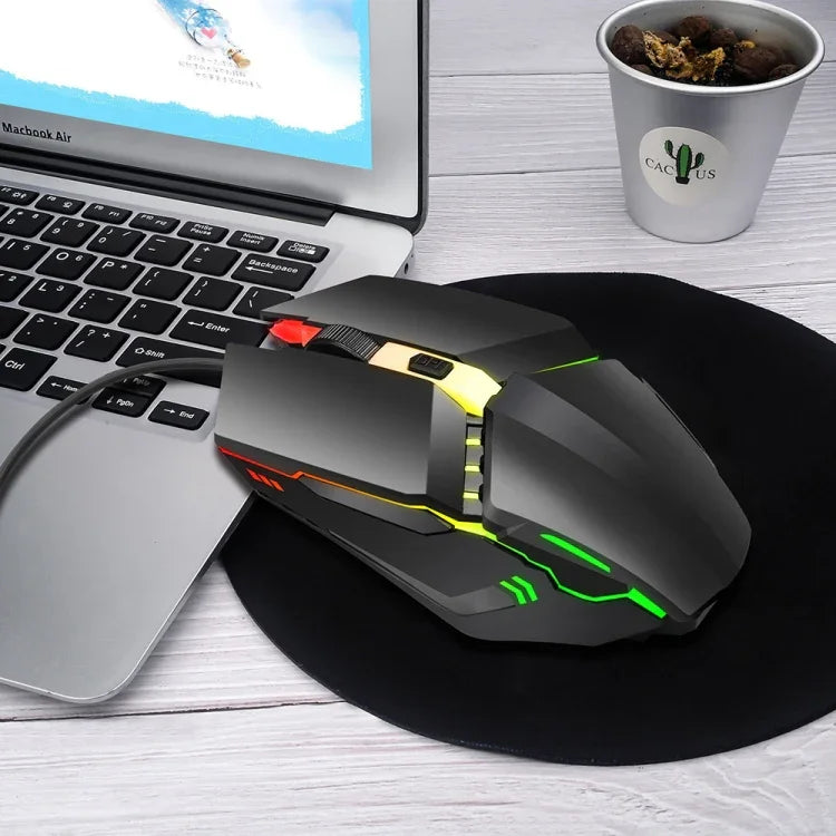 فأرة ألعاب سلكية HXSJ S200 USB2.0 بدقة 1600dpi قابلة للتعديل مع 4 أزرار مضيئة ملونة، الطول: 1.5م