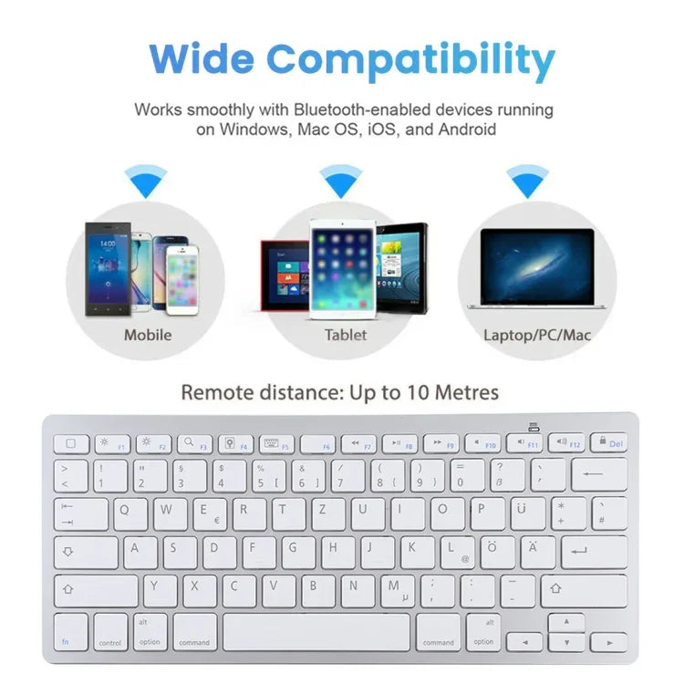 WB-8022 Ultra-thin Wireless Bluetooth Keyboard, German Keys, German Keys