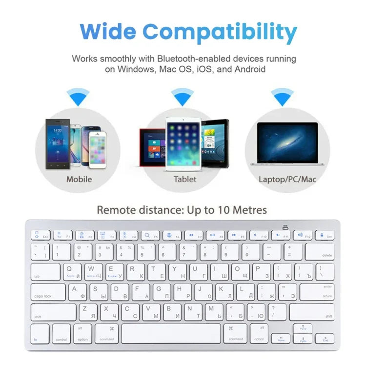 لوحة مفاتيح بلوتوث لاسلكية فائقة النحافة WB-8022 لأجهزة iPad، سامسونج، هواوي، شاومي، أجهزة لوحية أو هواتف ذكية، مفاتيح روسية، مفاتيح روسية