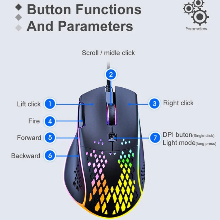 فأرة ألعاب iMICE T97 بإضاءة LED RGB، 7 أزرار، سلك USB، دقة 7200 DPI
