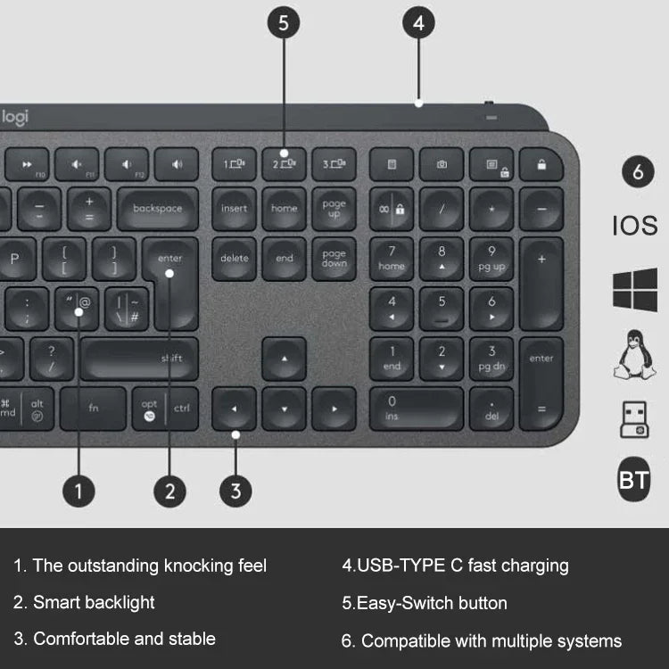 لوحة مفاتيح لوجيتك MX Keys لاسلكية بلوتوث صامتة