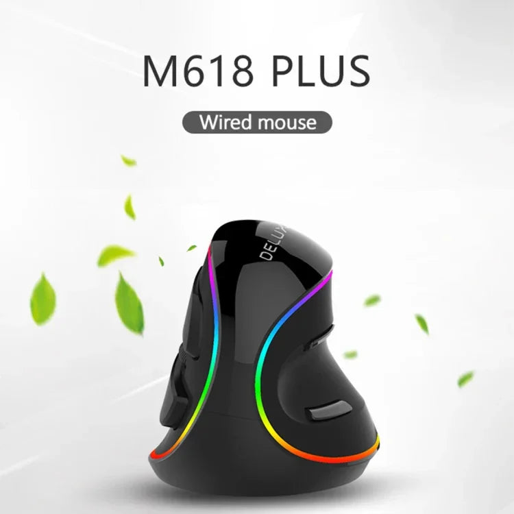 فأرة بصرية سلكية DELUX M618 Plus RGB مريحة عمودية بدقة 4000 DPI، سلكية