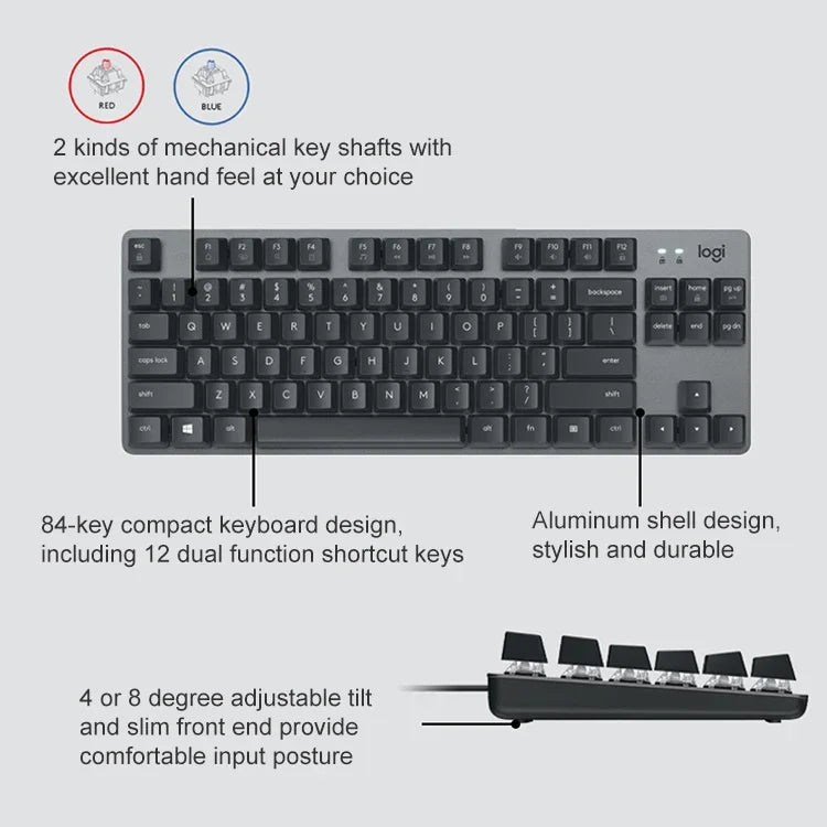 لوحة مفاتيح ميكانيكية صغيرة سلكية Logitech K835، مفتاح أخضر، مفتاح أخضر