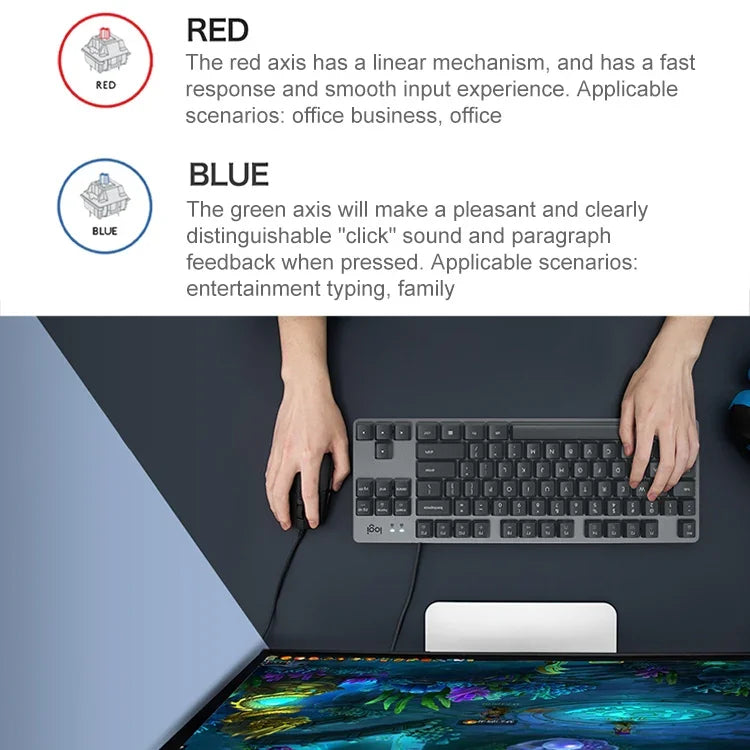 لوحة مفاتيح ميكانيكية صغيرة سلكية Logitech K835، مفتاح أخضر، مفتاح أخضر