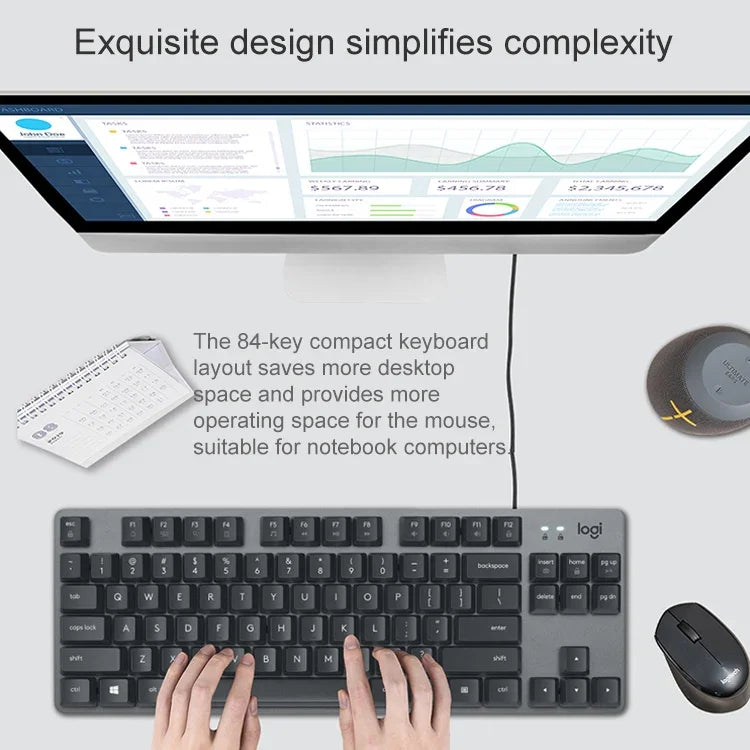لوحة مفاتيح ميكانيكية صغيرة سلكية Logitech K835، مفتاح أخضر، مفتاح أخضر