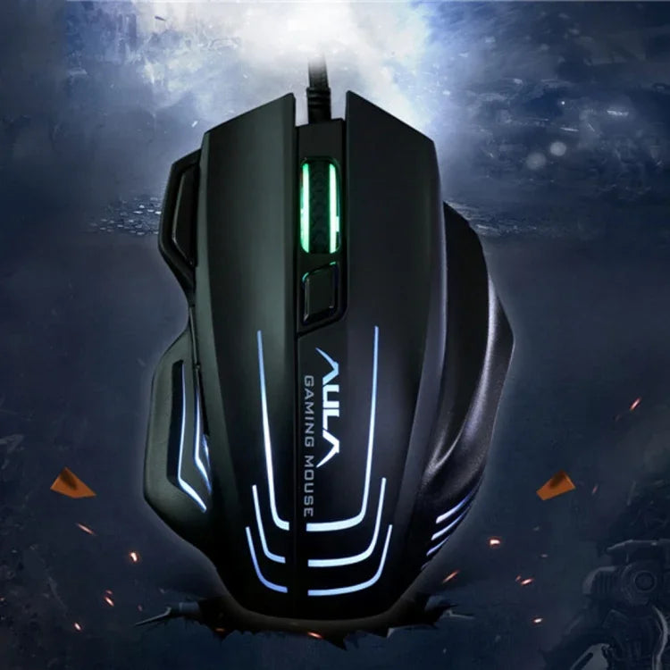 فأرة ألعاب سلكية USB ضوئية تنافسية بأضواء ملونة 7D من سلسلة Aula Ghost Shark II، دقة قصوى 4000 DPI، Ghost Shark II(B)