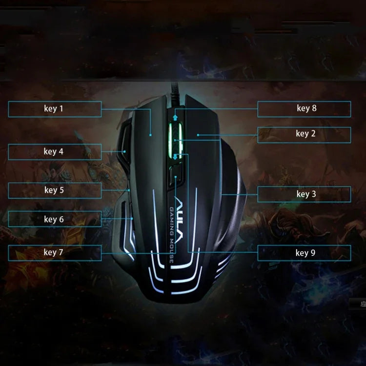 فأرة ألعاب سلكية USB ضوئية تنافسية بأضواء ملونة 7D من سلسلة Aula Ghost Shark II، دقة قصوى 4000 DPI، Ghost Shark II(B)